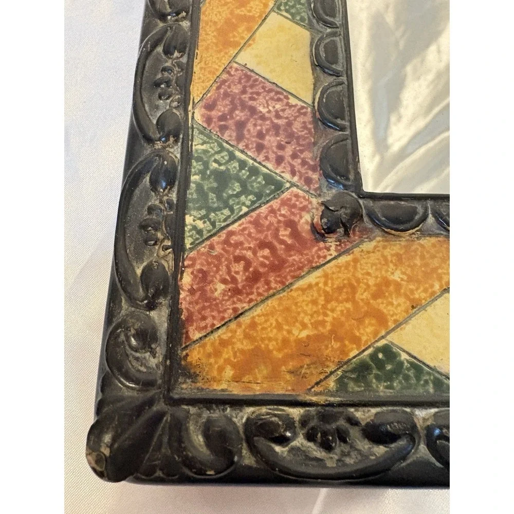 Vintage Stone Easel Back Mirror Black border Talavera vibes